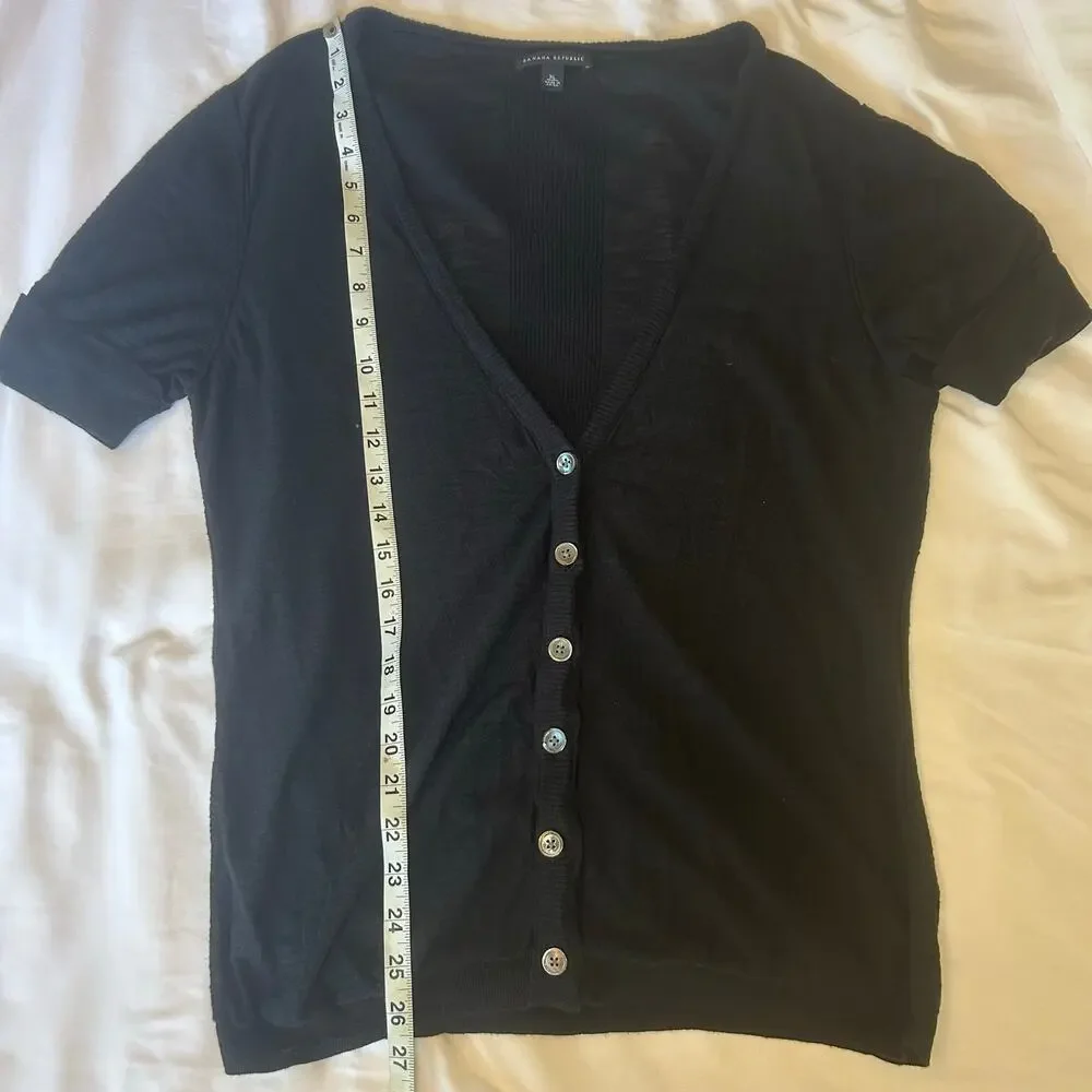 Banana Republic Cotton Black Cardigan short sleeve soft V neck Women XL